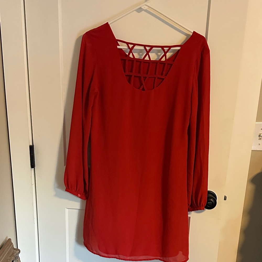 Naked Zebra Vibrant Red Long Sleeve Dress